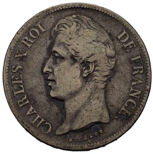 obverse: FRANCIA. Carlo X. 5 Francs 1828 W (Lille). Ag. MB