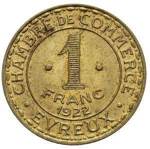 reverse: FRANCIA. Evreux. Camera di Commercio 1 Franc 1922. FDC