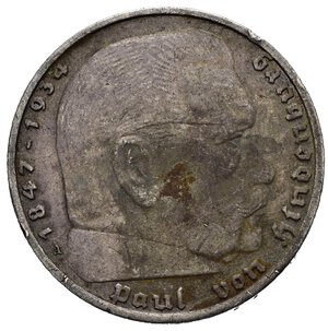 obverse: GERMANIA. Terzo Reich. 5 reichsmark 1938 A. Ag. BB