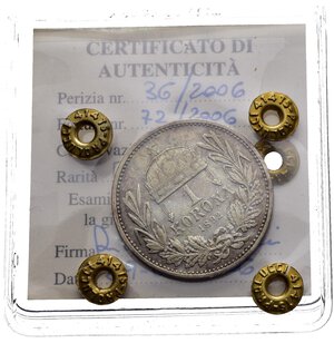 obverse: AUSTRIA. Franz Joseph I. Corona in argento 1892 per l Ungheria Molto rara J.405. periziata Paolucci BB