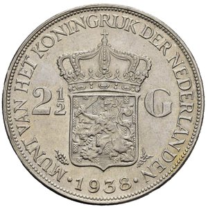 reverse: OLANDA. Guglielmina 2, 5 Gulden 1938.Ag 25,10 g. SPL+