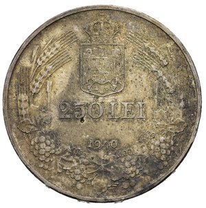 reverse: ROMANIA. Carol II. 250 lei 1940. Ag. SPL