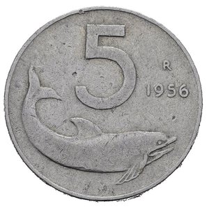 reverse: Repubblica Italiana. 5 Lire 1956 Delfino. Al. MB