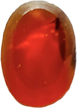 reverse: ROMAN CARNELIAN INTAGLIO  Roman period, c. 1st-3rd century AD.  Carnelian intaglio with the engraved representation of a standing male figure holding a Victoriola.  Dimensions: 9x7 mm