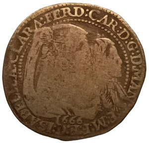 obverse: Lombardia, Mantova. Da 30 Soldi 1666. Ferdinando Carlo Gonzaga Nevers, reggenza Isabella Clara (1665 - 1669). RARA. Mi. MIR# 725. NE.