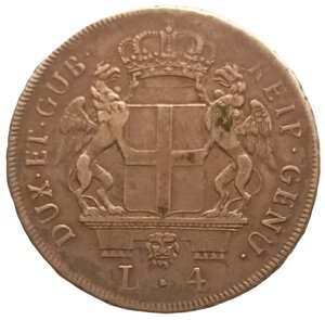 obverse: Liguria, Genova. 4 Lire 1794. Dogi Biennali III Fase (1637 - 1797). AG. MIR# 313/1. NE.