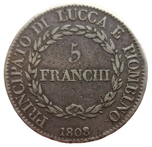 reverse: Toscana, Principato di Lucca e Piombino. 5 Franchi 1808. Elisa e Felice Baciocchi (1805 - 1814). IV tipo, busti grandi. Zecca: Firenze. AG. Gigante# 6.