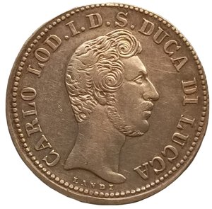 obverse: Toscana, Ducato di Lucca. 2 Lire 1837. Carlo Ludovico Borbone (1824 - 1847). AG. Gigante# 1.