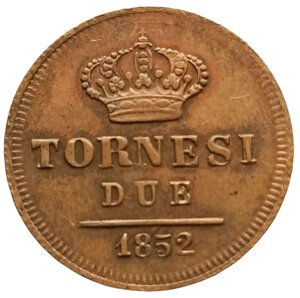 reverse: Regno delle due Sicilie. 2 Tornesi 1852. Ferdinando II di Borbone (1830 - 1859). II° tipo. CU. Gigante# 256.