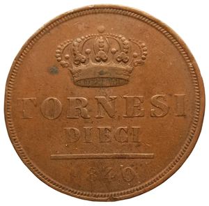 reverse: Regno delle due Sicilie. 10 Tornesi 1840. Ferdinando II di Borbone (1830 - 1859). II° tipo. CU. Gigante# 191.