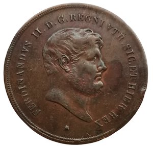 obverse: Regno delle due Sicilie. 10 Tornesi 1855. Ferdinando II di Borbone (1830 - 1859). RARISSIMA. IV° tipo. CU. Gigante# 206.