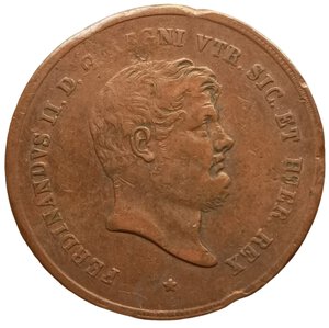 obverse: Regno delle due Sicilie. 10 Tornesi 1857. Ferdinando II di Borbone (1830 - 1859). IV° tipo. CU. Gigante# 208.