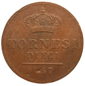 reverse: Regno delle due Sicilie. 10 Tornesi 1857. Ferdinando II di Borbone (1830 - 1859). IV° tipo. CU. Gigante# 208.