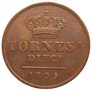 reverse: Regno delle due Sicilie. 10 Tornesi 1859. Ferdinando II di Borbone (1830 - 1859). IV° tipo. CU. Gigante# 210.