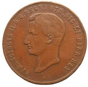 obverse: Regno delle due Sicilie. 10 Tornesi 1859. Francesco II di Borbone (1859 - 1860). RARA. Zecca: Roma. CU. Gigante# 4b.