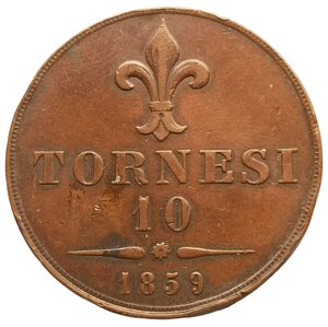 reverse: Regno delle due Sicilie. 10 Tornesi 1859. Francesco II di Borbone (1859 - 1860). RARA. Zecca: Roma. CU. Gigante# 4b.