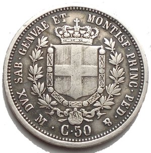 reverse: Casa Savoia. Vittorio Emanuele II. 1849-1861. 50 centesimi 1860 M. AG. Pag. 427. Mont. 102. 