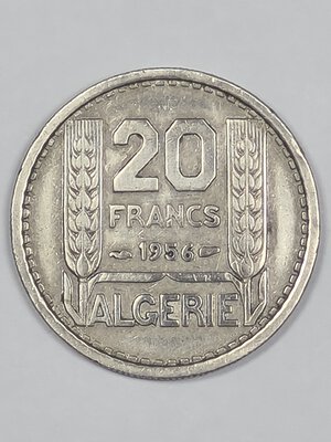 reverse: 20 FRANCHI 1956 ALGERIA PROTETTORATO FRANCESE BB (NC)