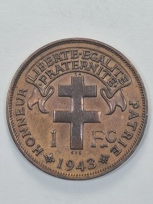 reverse: 1 FRANCO 1943 CAMERUN (PROTETTORATO FRANCESE) BB (R)