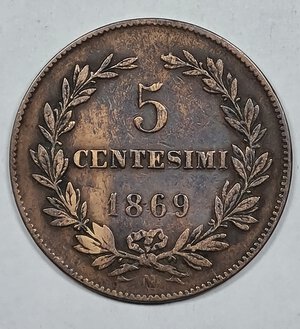 reverse: 5 CENTESIMI 1869 BB