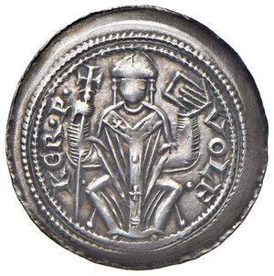 obverse: Aquileia. Volchero di Erla (1204-1218). Denaro (1209?) AG gr. 1,12. Bernardi 12. MIR 10. MEC 12, 833. Con cartellino di provenienza della Numismatica Gino Marchesi Bologna.Molto raro. Patina di medagliere, q.SPL