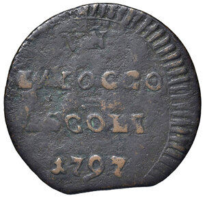 reverse: Ascoli. Pio VI (1775-1799). Baiocco 1797 CU gr. 4,67. Muntoni 156. Mazza pag. 90. Berman 3009. MIR 2891/1. Ex asta Nomisma 21/2002, 330. Estremamente raro. MB/q.BB