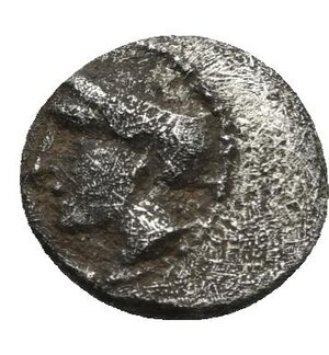 obverse: CILICIA. Nagidos. Circa 400-380 BC. Obol (Silver, 10.25 mm, 0.58 g). Head of Aphrodite to left, her hair bound in a sphendone. Rev. [ΝΑΓΙ] Bearded head of Dionysos to left. SNG France 2, Cilicie, 10-11. SNG Switzerland I, Levante-Cilicia, --. Obverse struck off-centre. Dark patina with deposits and corrosion, otherwise, Near Very Fine.
From a European collection formed prior to 2005. 