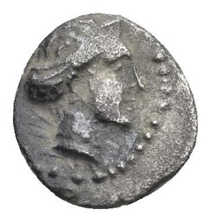 obverse: CILICIA. Nagidos. Circa 400-380 BC. Obol (Silver, 10.20 mm, 0.69 g). Head of Aphrodite to right, her hair in a sphendone. Rev. [ΝΑ]ΓΙΔΕΩΝ Bearded head of Dionysos to right. No references, save for an auction appearance : see Münzen und Medaillen DE 30, 2009, 670 and Nomos 29, 2023, 911. Toned. Light porosity and deposits, otherwise, Near Very Fine. Rare.


.