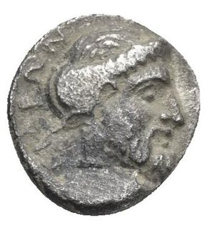reverse: CILICIA. Nagidos. Circa 400-380 BC. Obol (Silver, 10.20 mm, 0.69 g). Head of Aphrodite to right, her hair in a sphendone. Rev. [ΝΑ]ΓΙΔΕΩΝ Bearded head of Dionysos to right. No references, save for an auction appearance : see Münzen und Medaillen DE 30, 2009, 670 and Nomos 29, 2023, 911. Toned. Light porosity and deposits, otherwise, Near Very Fine. Rare.


.