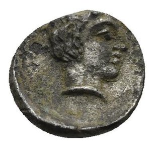 obverse: CILICIA. Tarsos. Tiribazos, satrap of Lydia, 388-380 BC. Obol (Silver, 10.50 mm, 0.52 g). Head of a youthful male to right. Rev. Female kneeling to left, casting astragaloi. SNG France 2, Cilicie, 239. SNG Switzerland I, Levante-Cilicia, 65. Toned. Some corrosion and deposits. Near Very Fine.