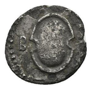 reverse: CILICIA. Tarsos. Balakros, satrap of Cilicia, 333-323 BC. Obol (Silver, 10.35 mm, 0.62 g). Head of Athena to right, wearing crested Attic helmet. Rev. Boeotian shield; to left, B. SNG France 2, Cilicie, 489 (uncertain mint). SNG Switzerland I, Levante-Cilicia, 123. Slightly uncentered on obverse and some metal fault on reverse, otherwise, Good Very Fine.  


