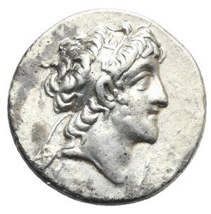 obverse: KINGS OF CAPPADOCIA. Ariarathes VI Epiphanes Philopator, circa 130-116 BC. Drachm (Silver, 17.30 mm, 4.18 g) Dated RY 10 (= 121/0 BC) Mint C (Komana). Laureate head of Ariarathes right. Rev. ΒΑΣΙΛΕΩΣ vertical to right, ΑΡΙΑΡΑΘΟΥ vertical to left, ΕΠΙΦΑΝΟΥΣ below. Athena Nikephoros draped and wearing long crested helmet, standing facing, head turned to left, holding long palm branch in the left hand, resting the arm along her hip and shield set vertical at her foot to the same side, crowning the king’s name to left with laurel wreath with bent right arm. Monogram to inner left and to outer right, I (date) in exergue. Simonetta 22a; HGC 7, 822. Very Fine.
From a European collection formed prior to 2005.

