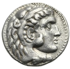 obverse: SELEUKID KINGS OF SYRIA. Seleukos I Nikator, 312-281 BC. Tetradrachm (Silver, 26.98  mm, 17.04 g). In the types of Alexander III of Macedon. Seleukeia on the Tigris I mint. Struck circa 300-281 BC. Head of Herakles to right, wearing lion s skin headdress. Rev. ΣΕΛΕΥΚΟΥ / ΒΑΣΙΛΕΩΣ Zeus seated left on throne, holding eagle in his extended right hand and scepter in his left; below throne, monogram K; in field to left, monogram within wreath. Seleucid Coins I, 53, 117.2. HGC 9, 12i. SNG Israel I, Coll. Spaer, 115-116. E.T. Newell, ESM 12. Lightly toned. Very Fine.
From a European collection formed prior to 2005.






