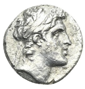 obverse: SELEUKID KINGS OF SYRIA. Alexander I Balas, 152-145 BC. Drachm (Silver, 16.30 mm, 3.51 g) circa 151-149 BC, Antiochia on the Orontes. Diademed head of Alexander right. Rev. ΒΑΣΙΛΕΩΣ ΑΛΕΞΑΝΔΡΟΥ vertical to right in two lines, [ΘΕΟΠΑΤΟΡΟΣ ΕΥΕΡΓΕΤΟΥ] vertical to left on two lines. Apollo seated left on omphalos, holding arrow in the right hand and resting the left hand on bow set vertical to right, Δ in exergue. HGC 9, 887a; SC 1785.1d. Fine.
From a European collection formed prior to 2005.

