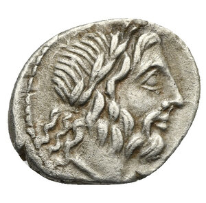 obverse: Cnaeus Cornelius Lentulus Clodianus, 88 BC. Quinarius (Silver, 14.17 mm, 1.77 g) Rome. Laureate head of Jupiter right with beard and long hair. Rev. CN. LENT (NT linked) in exergue. Victory standing to right crowning trophy in front of her, dot between them. Crawford 345/2; Sydenham 703; Babelon (Cornelia) 51; BMC 2444; RBW 1313. Very Fine. 

