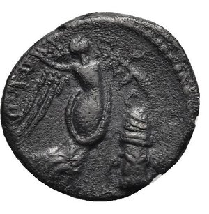 reverse: L. Rubrius Dossenus, 87 BC. Quinarius (Silver, 13.52 mm, 1.85 g), Rome. Laureate head of Neptune to right, with trident over shoulder; behind, DOS - SEN. Rev. Victory advancing to right, holding wreath and palm branch; to right, garlanded altar with snake coiled round top; behind, [L RVBRI]. Crawford 348/4. Sydenham 708. Babelon (Rubria), 408, 4. BMCRR I, 312, 2459-2460. RBW 1325. Dark patina with slight porosity and deposits. Very Fine.