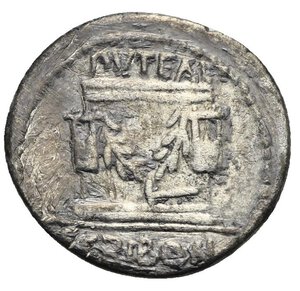 reverse: L. Scribonius Libo, 62 BC. Denarius (19.76 mm, 3.51 g), Rome. Diademed head of Bonus Eventus to right; behind, LIBO; before, BON EVENT. Rev. Puteal Scribonianum decorated with garland and two lyres; at base, hammer; above, PVTEAL; below,  [SC]RIBON. Crawford 416/1a. Sydenham 928. Babelon (Scribonia), 427, 8. BMCRR I, 419, 3377. RBW 1500. Some scratches with deposits, otherwise, Very Fine. 
The Puteal Scribonianum was located in the Forum Romanum in Ancient Rome. Puteals were round or square well-heads covering the opening of a well. The particular puteal represented on this coin was dedicated or renovated by a member of the Libo family.


