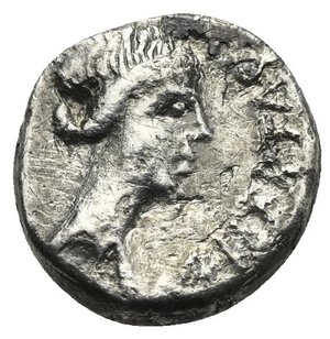 obverse: Q. Caepio Brutus, 43-42 BC. Denarius (Silver, 14.90 mm, 3.58 g). Military mint traveling with Brutus in Lycia. LEIBERTAS Head of Libertas to right, wearing hair rolled back and collected into a knot behind. Rev. CAEPIO BRVTVS [PRO COS] Lyre between quiver to left and laurel branch tied with fillet to right. Crawford 501/1. Sydenham 1287. Babelon (Junia), 115, 34. RBW 1767. Scratches with deposits and corrosion, otherwise, Nearly Very Fine. Rare. 
