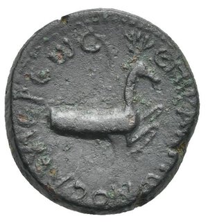 reverse: LYDIA. Hierocaesaraea. Pseudo-autonomous issue. Bronze (Bronze, 16.44 mm, 3.36 g), time of Nero, 54-68. ΙЄΡΟΚΑΙCΑΡЄΩΝ Draped bust of Artemis to right. Rev. ЄΠI ΚΑΠΙTωNOC ΑΡXIЄPЄωC Forepart of running stag to right. BMC Lydia, 102, 2 var. (with legend not identical to the obverse and with IE written on the forepart of stag). RPC III, --. SNG von Aulock --. Green patina, with some deposits and corrosion. Nearly Very Fine.