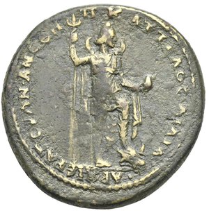 reverse: PHRYGIA. Laodicea ad Lycum. Pseudo-autonomous issue. Medallion (Bronze, 36.17 mm, 27.83 g) Time of Antoninus Pius, circa 139-144 struck under the archiereus P. Kl. Attalos. ΓƐΡΟVϹΙΑ ΛΑΟΔΙΚƐΩΝ Veiled and draped bust of the Gerousia right, with long curl on neck. Rev. Π Κ ΑΤΤΑΛΟC […] APXIЄPATЄ[…]N AN ЄΘΗ Men draped standing to left, wearing Phrygian cap, crescent behind his shoulders, the left foot on bucranium at ground to right, holding long scepter with crescent in the right hand and pine-cone and drapery on the left hand. Mionnet - ; SNG von Aulock - ; RPC online IV.2,  11601 temporary. Brown patina, some scratches, otherwise, Very Fine. Extremely rare. Only 1 specimen recorded by RPC.
From a European collection formed prior to 2005.

