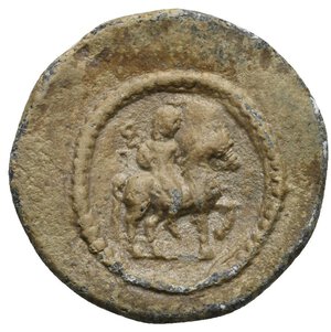 obverse: EGYPT. Antinoöpolis. Circa 2nd-3rd centuries. Tessera (Lead, 25 mm, 7.61 g, 3 h). Antinous (as Hermes) on horseback to right, holding kerykeion in his right hand. Rev. Draped bust of Serapis Pantheos to right, cornucopiae over his left shoulder; to right, serpent-entwined trident. Dattari (Savio) -. Emmett -. D. Wilding: Tokens of Antinous from the Roman Province of Egypt, in: A. Crisà, M. Gkikaki and C. Rowan (eds.): Tokens, Culture, Connections, Communities. London 2019, -. A wonderful example struck on a very broad flan. Good Very Fine.
From the Rhakotis Collection, formed in the 1960s and 1970s.
Ex Leu Web Auction 16, 22-24 May 2021, lot 2653.


