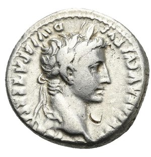 obverse: Augustus, 27 BC-14 AD. Denarius (Silver, 18.50 mm, 3.60 g), Lugdunum. Circa 2 BC-4 AD. [CA]ESAR AVGVSTVS DIVI F PATER PA[TRIAE] Laureate head of Augustus to right; below chin, countermark. Rev. AVGVSTI F COS DESIG PRINC IVVENT Gaius and Lucius Caesares standing facing with two round shields and two spears between them; above, simpulum and lituus; in exergue, CL CAESARES. RIC I (second edition) 207. Cohen I, 69, 42. BMCRE I, 89, 526. Very Fine.  