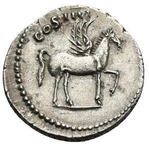 reverse: Domitian, as Caesar, 69-81. Denarius (Silver, 19,81 mm, 3,30 g), Rome, 76-77. CAESAR AVG F•DOMITIANVS Laureate head of Domitian to right. Rev. COS IIII Pegasus walking right, raising left foreleg. BMC 193. Cohen 47. RIC 921. Well struck on a full flan. Extremely Fine.