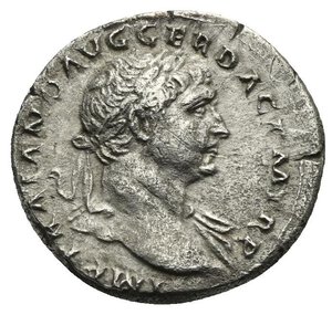 obverse: Trajan, 98-117. Denarius (Silver, 19,81 mm, 2,88 g), Rome. 107-111 AD. Obv. IMP TRAIANO AVG GER DAC P M TR P. Laureate bust right, wearing aegis. Rev. COS V P P SPQR OPTIMO PRINC. Roma standing left, holding Victory and spear. RIC II 115; C. 68. Very Fine.