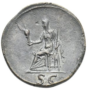 reverse: Sabina. Wife of Hadrian, 128-136/7. As (Bronze, 26.94 mm, 12.48 g). Rome mint. SABINA AVGVSTA HADRIANI AVG P P Draped bust to right, wearing stephane. R/ Vesta seated left, holding palladium and sceptre; SC in exergue. Cohen 66. BMC Hadrian 1902. RIC Hadrian 1024. RIC II.3, Hadrian 2496. Dark brown  patina. Superb portraiture of fine artistic style and detail. Good Very Fine.