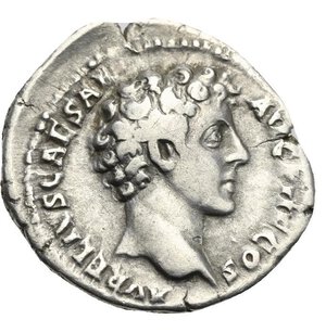 reverse: Antoninus Pius, 138-161 with Marcus Aurelius as Caesar. Denarius (Silver, 19.00 mm, 2.97 g). Rome, 140. ANTONINVS AVG PI VS P P TR P COS III Laureate head of Antoninus Pius to right. Rev. AVRELIVS CAESAR AVG PII F COS Bare head of Marcus Aurelius to right. RIC III, 417a. Cohen II, 410, 15. BMCRE IV, 26, 155. Toned. Very Fine.