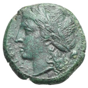 obverse: CAMPANIA. Cales. Circa 317-280 BC. (Bronze, 20.00 mm, 5.76 g). Laureate head of Apollo left, CALENO before; uncertain symbol right. Rev. Acheloios Savo as man-headed bull standing right, head facing; lyre above, Π below, CALENO in exergue. HN Italy 436. HGC I, 376. Emerald green patina. Very Fine.
From a Swiss collection, formed before 2005.

