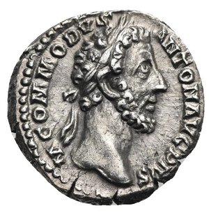 obverse: Commodus, 180-192. Denarius (Silver, 18.29 mm, 2.51 g) Rome, 184. M COMMODVS ANTON AVG PIVS Laureate and bearded head of Commodus right. Rev. PM TR P VIIII. IMP VI COS IIII PP Modius with two lines and containing seven grain ears. RIC III, 81; Cohen 447. Good Very Fine. 

