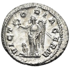 reverse: Maximinus I Thrax, 235-238. Denarius (20.34 mm, 2.82 g) Rome, 236-237. MAXIMINVS PIVS AVG GERM Laureate, draped and cuirassed bust of Maximinus right with short beard. Rev. VICT O RIA GERM Victory standing facing, head turned to left, holding wreath in the right hand and palm branch on her left arm, bound prisoner bearded and seated at her feet to left, his head turned to right. RIC IV, 23; Cohen III, 107; BMC 187. Extremely Fine.