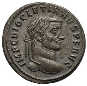 obverse: Diocletian, 284-305. Follis (Bronze, 27.20 mm, 11.36 g). Ticinum, 295-296. IMP C DIOCLETIANVS P F AVG Laureate head of Diocletian to right. Rev. GENIO POPVLI ROMANI Genius, nude but for chlamys over his left shoulder, standing front, head to left, holding patera in his right hand and cornucopiae in his left; in exergue, S T. RIC VI, 29a. Extremely Fine. Well centered on a broad flan. 